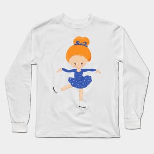 Figure Skating, Ice Skating Girl, Orange Hair Long Sleeve T-Shirt